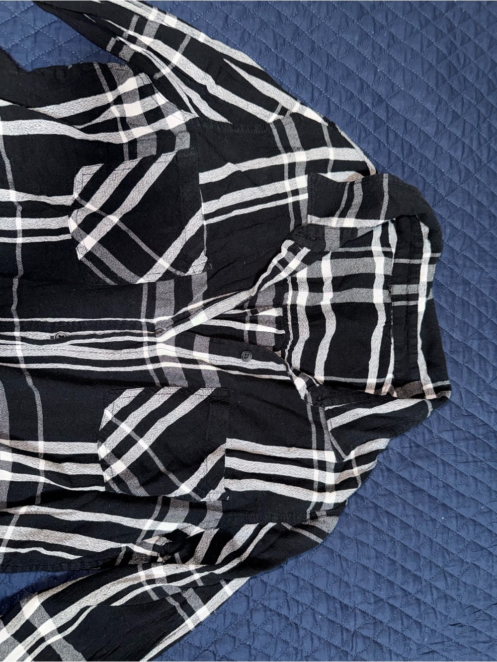 Black & White Plaid Women’s Button-Up Shirt